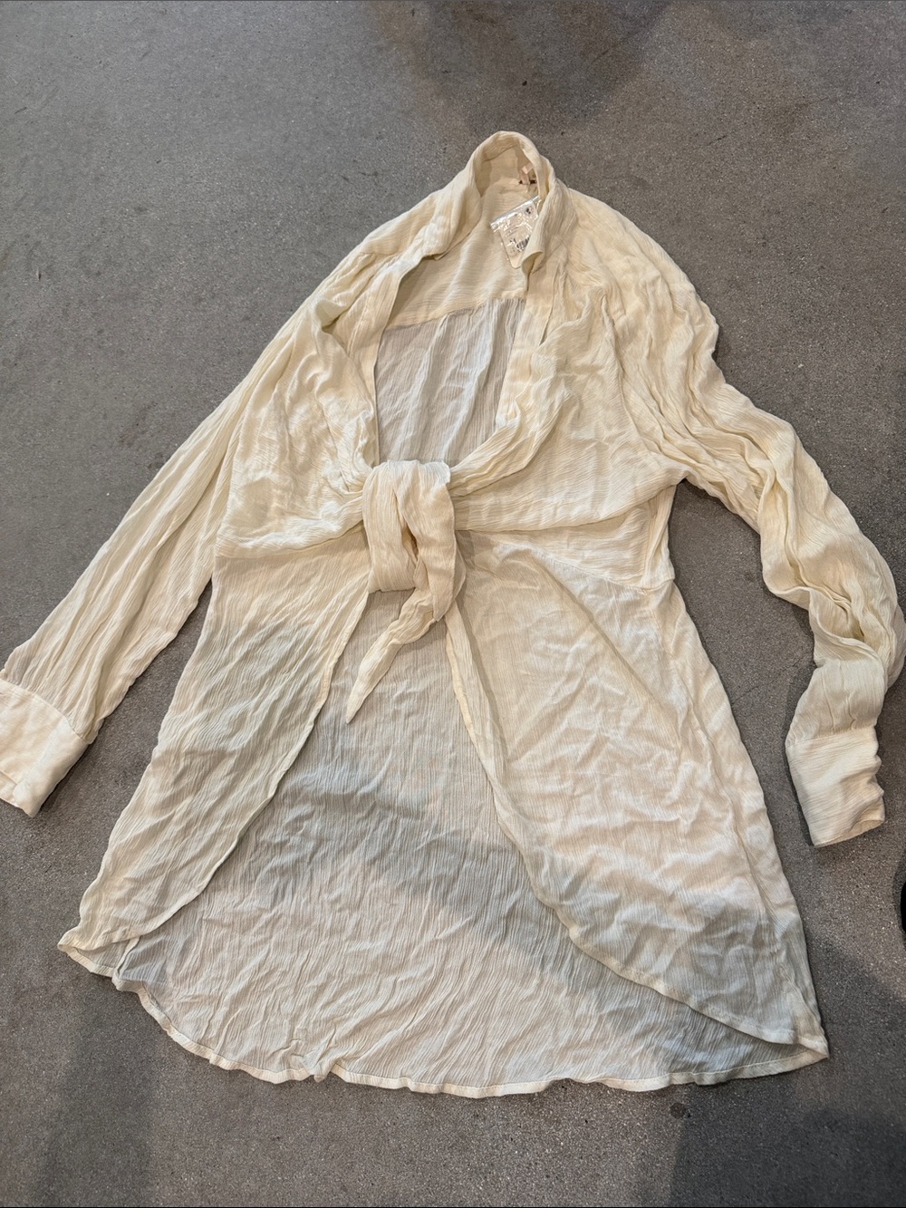 Free People Cream Tie-Front Semi-Sheer Tunic